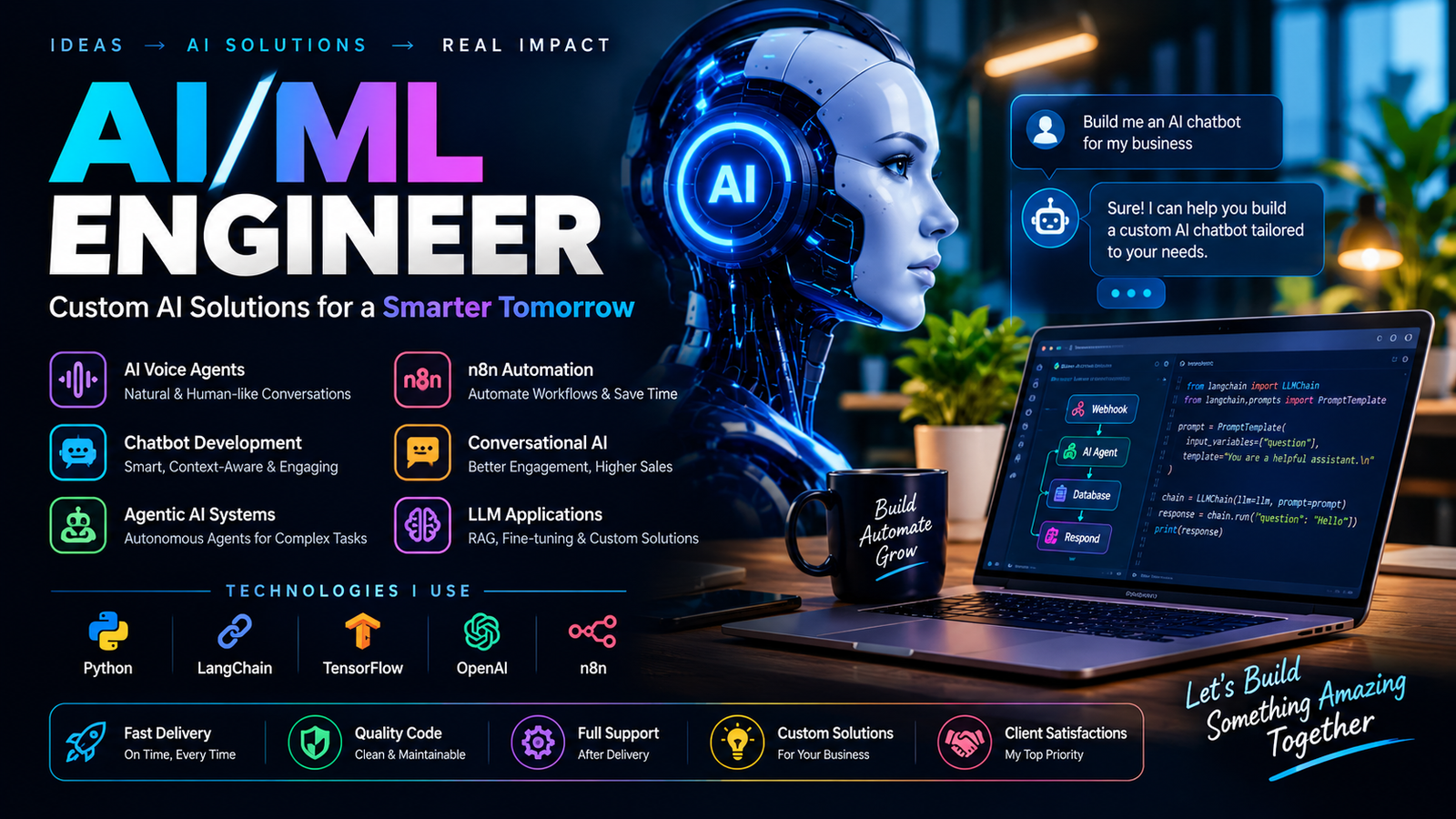 1:AI Voice Agent Development  2:AI Chatbots, Agentic AI  LLM Applications 3:n8n AI Automation Work